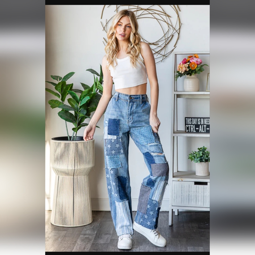 Oli & Hali WASHED PATCHWORK DETAIL DENIM JEANS FINAL PRICE!